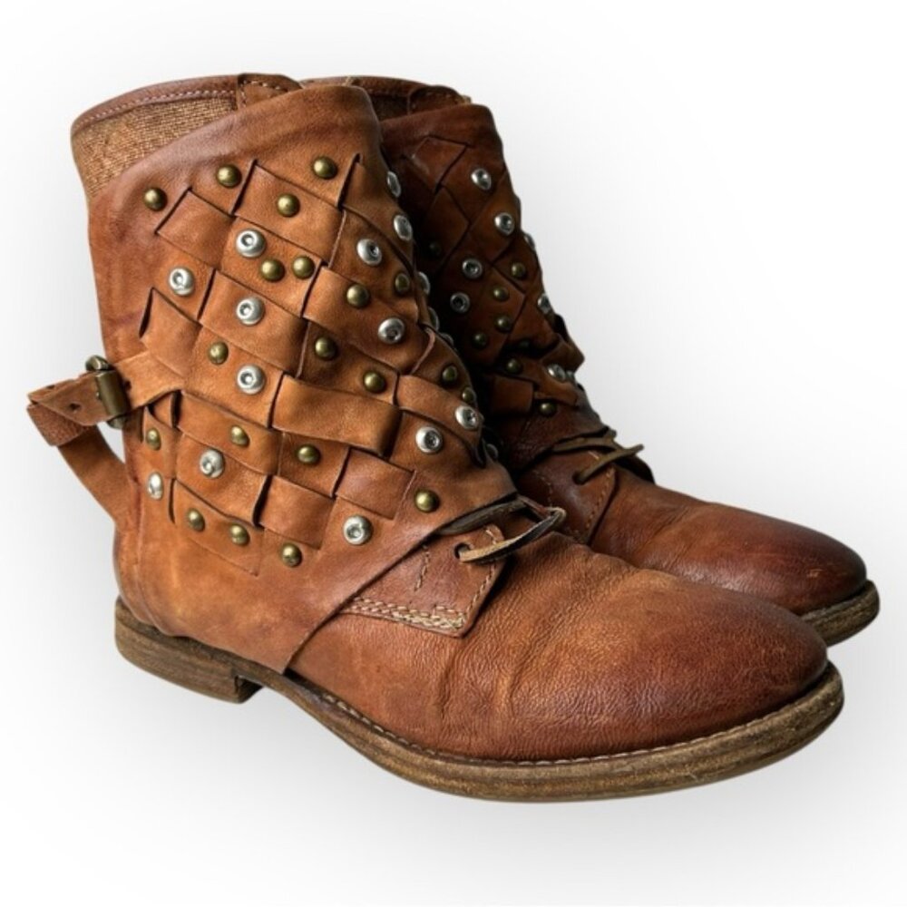 A.S.98 Brown Studded Leather Ankle Boots